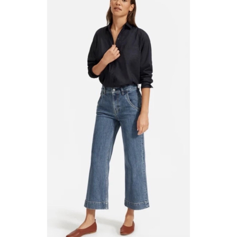 Everlane The Wide-Leg Crop Pant Blue Denim Jeans Women's Size 28 Ankle